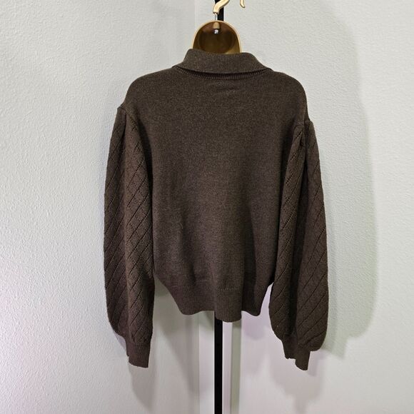 Brown Sweater Womens Size XXL Plus Peter Pan Collar Balloon Puff Sleeve Ryegrass - Picture 5 of 8